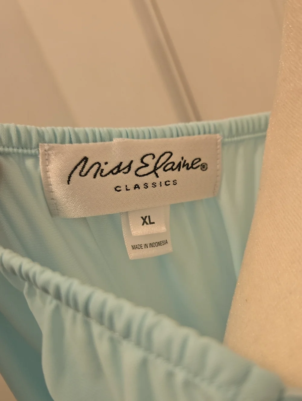 Miss Elaine Classic Woman Light Teal 100% Nylon Embroidered Nightgown Size XL